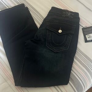 True Religion Men's Ricky Straight Jeans in Dark Indigo/Black